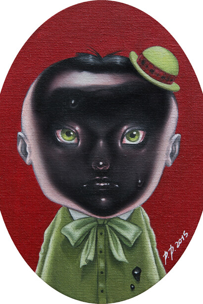 Paolo Pedroni. Poison Toffee Apple Head,13x18 cm, oil on canvas, panel, courtesy Dorothy Circus Gallery