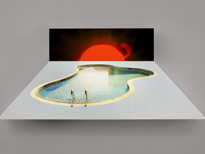 Doug Aitken, SUN POOL, 2014, Aluminum lightbox, LED lights, chromogenic transparency, acrylic, 38 x 88 1/2 x 7 3/8 inches (96.5 x 224.8 x 18.7 cm) © Doug Aitken. Courtesy Regen Projects, Los Angeles.