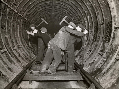 Track laying in a tube tunnel near Highgate Underground station, 1938 