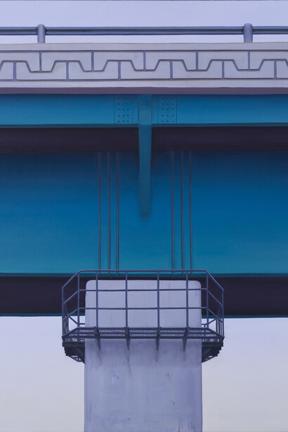 Ingo Baumgarten, Untitled (Blue-green motorway bridge, Hangang, Seoul), 2014-15. Oil on canvas, 100 x 80 cm, courtesy of the artist and Hanmi Gallery