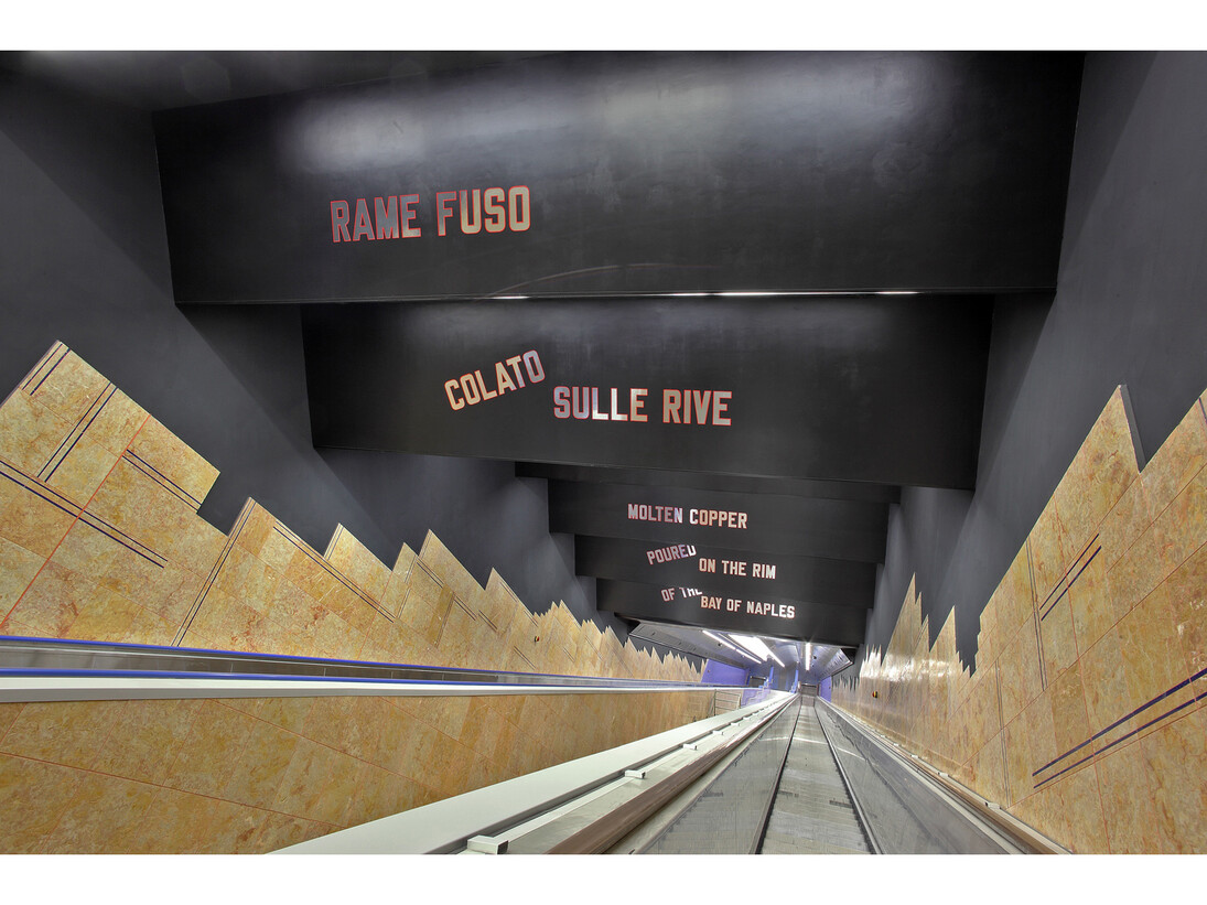  Lawrence Weiner, MOLTEN COPPER POURED ON THE RIM OF THE BAY OF NAPLES, 2009, Metropolitana Di Napoli (Naples subway) Naples, Italy, 2013
