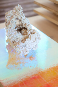 Laura Pugno, A futura memoria, 2018, jesmonite, multicolor film and wood, installation variable dimensions