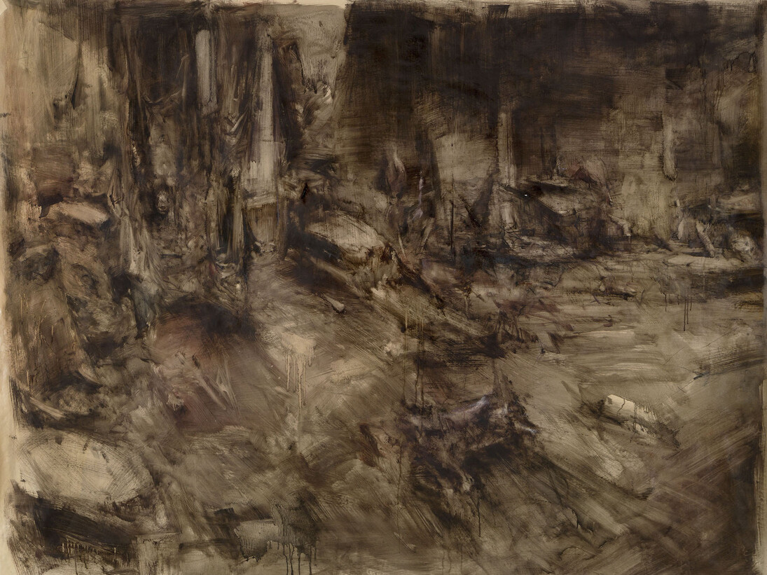 Alessandro Papetti, Avvenimento, 2017. Olio su carta, 200 x 245 cm