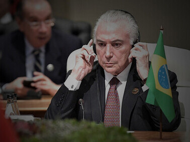 Brazilian President Michel Temer at a restricted session of the BRICS summit, 26 July 2018