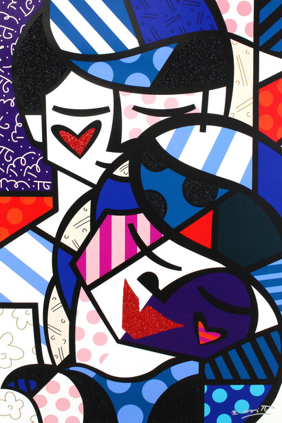 Romero Britto. Love me tender, 2017, serigrafia su tela con polvere di diamante, cm 137x91,5