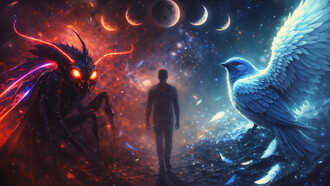 Between neon darkness and feathered light, love mutates into monsters and angels as the self walks through shifting moons, grief, and fragile hop