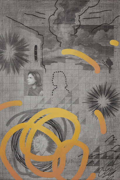 Chris Agnew, Composit-MA, 2015, etching and oil paint on icon panel, 52 x 37 cm