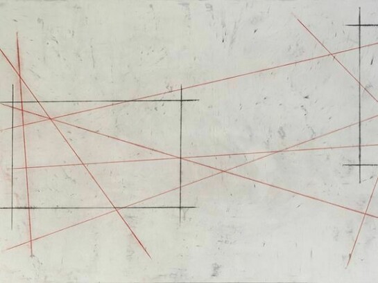 G.T. Pellizzi, “Projections in Red and Black (Figure 1)”, 48” by 96” , powdered pigment, plaster/wood, steel, 2013, Courtesy: Mary Boone Gallery, New York