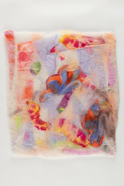 Padma Rajendran, Blue Flower (2022), Silk, Wool, and Thread, 15.5 x 13.5 Inches. Courtesy of the artist and Susan Eley Fine Art