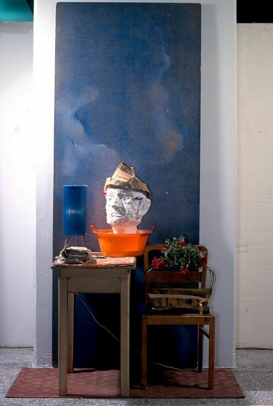 Vlassis Caniaris, The Traveller, 1974, wood, plastic, metal, plaster, paper, 240x145x80cm, Private Collection