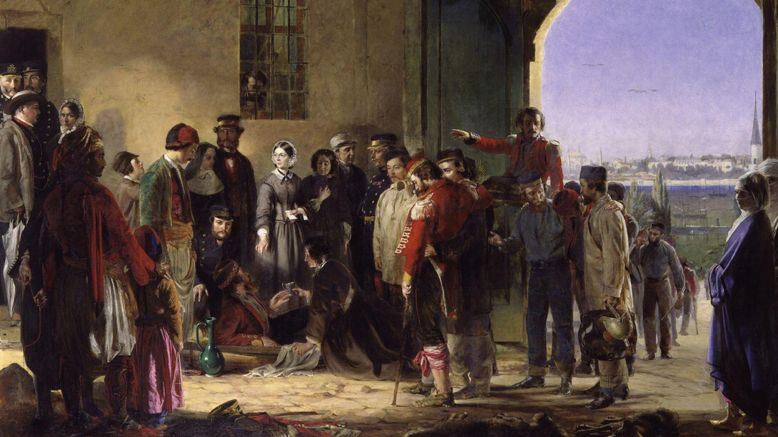 Jerry Barrett; La misión de la misericordia: Florence Nightingale recibiendo a los heridos en Scutari, c. 1905, 	
National Portrait Gallery (detalle)