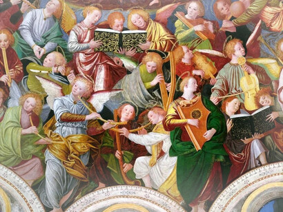 Un particolare dell’opera di Gaudenzio Ferrari “Il concerto degli angeli” (Saronno, Santuario della Beata Vergine dei Miracoli, post 1535) è stato scelto dall’Homme Armé per il concerto “40 voci per 40 anni”