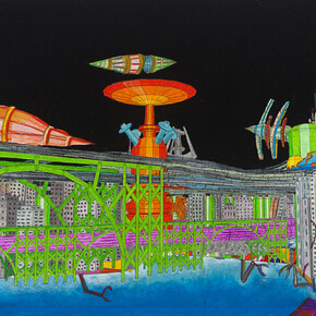 Marco Bolognesi, Propaganda Sendai: Alpha Centauri, 2014, photocollage, pastello ad olio, 107 x 154 cm