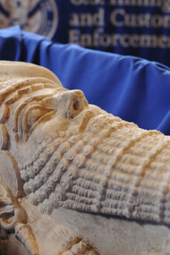 A limestone head of Assyrian King Sargon II, illegally smuggled from Iraq to the United States, recovered in 2015