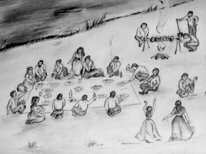 Disegno di Rasim Sejdić, "il pranzo nella familje"