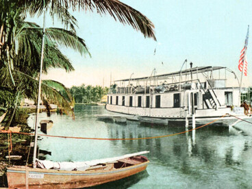 House boating on the Miami River, Florida, USA (1904)