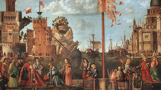 Vittore Carpaccio, Incontro dei fidanzati e partenza per il pellegrinaggio, dettaglio