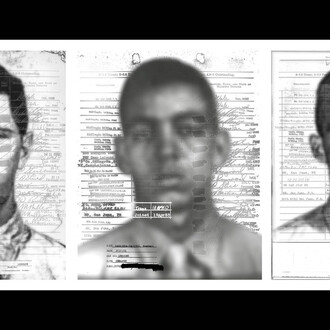 USMC Puerto Rican origin: Aristides Rodriguez-Peres, Domingo Barriera-Vazquez, Ramon Montalvo-Custodio, Bonnie
Donahue, archival digital prints, 20” x 54”, 2011. Courtesy of the artist and Kingston Gallery