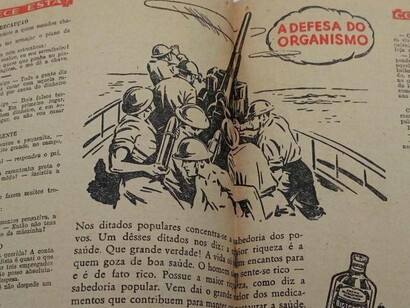 Interior do Almanaque Biotônico Fontoura, com conselhos e dicas de saúde e comportamento para toda a família. Para se ter uma saúde perfeita, os almanaques evidenciaram pomadas, garrafadas, solução de extração e meizinhas milagrosas para todo tipo de enfermidades
