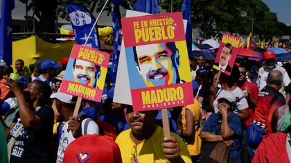Simpatizantes de Nicolás Maduro en una manifestación de apoyo en Caracas, Venezuela, 2024