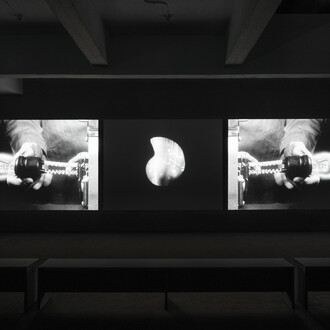 Bruce Conner, Three screen ray, exhibition view. Courtesy of Paula Cooper Gallery 