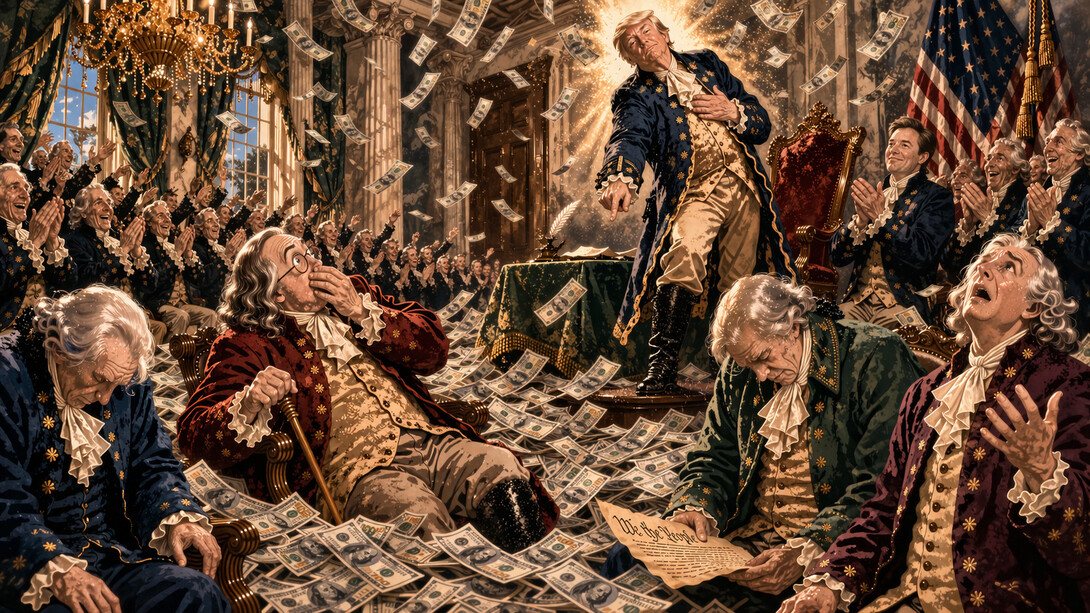 Who would have thought? A Howard Chandler Christy scene updated by AI