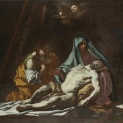 Francesco De Mura and assistants, The Lamentation, oil on canvas, 127 × 180 cm, 50 × 70 ¾ in. Ain Karem, Museum of the Franciscan Convent of Saint John the Baptist