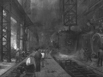 The casting of iron in blocks, 1890