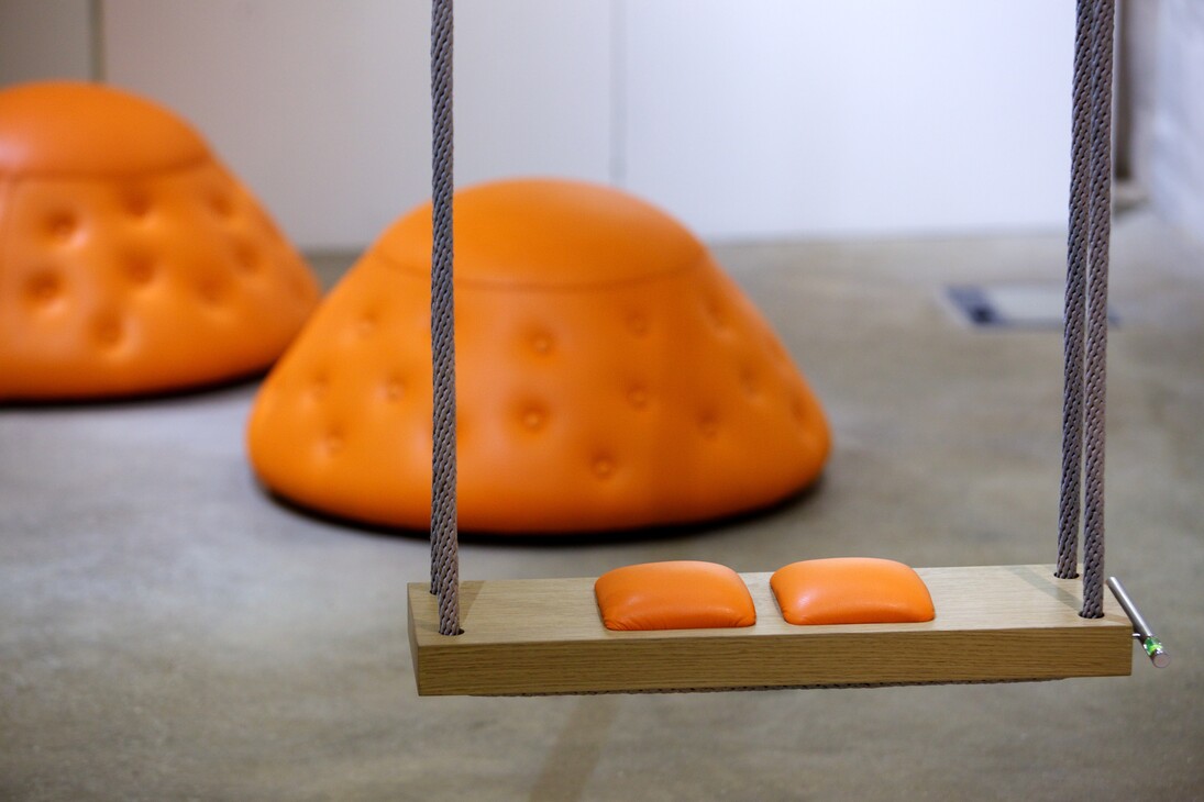 Installation view of Christoph Zellweger, 'Domesticated' at Marden Woo Gallery (2016), focus on 'Spassbremse' image © Philip Sayer, courtesy of Marsden Woo Gallery, London