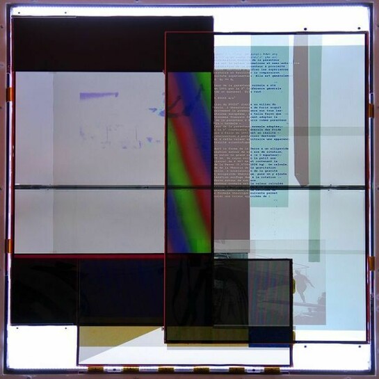 Mariano Sardón, The Paper of Gravity #1, 2013, video collage, custom electronics, video screens, 49 x 39 x 3 1/2 inches, Edition of 3