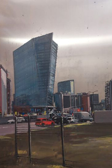 Alessandro Russo, Milano, nuovi profili 2021, olio su lamiera, cm 120x100