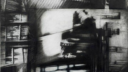 Untitled, 2013, Image transfer, Sumi ink, compressed charcoal, and collage on paper, 14 x 17 inches, Framed: 18 5/8 x 21 3/4 inches