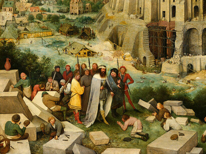 Detalhe da pintura de Pieter Brueguel: o rei visita os construtores
