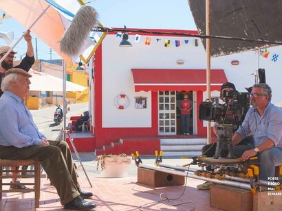 Paolo Bonacelli e Daniele Botteselle sul set del film Forse è solo mal di mare, foto Irene Saccenti