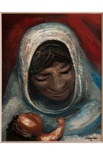 David
Siqueiros
Mother
and
Child,
1956,
Duco
paint
on
masonite,
Stanley
and
Pearl
Goodman
Collection
©
2015
Artists
Rights
Society
(ARS),
New
York
/
SOMAAP,
Mexico
City