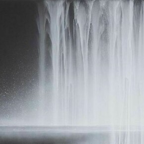 Hiroshi Senju, Falling Water, 2013, Acrylic and fluorescent pigments on Japanese mulberry paper, 33 1/2 x 66 7/8 inches © 2013 Hiroshi Senju