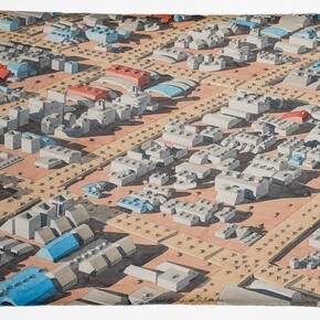 Dagoberto Rodríguez, Zaatari Refugee Camp, 2024, Watercolour on paper, 66,5 x 103 cm (unframed),80 x 118 cm (framed). Courtesy of Piero Atchugarry Gallery and the Artist