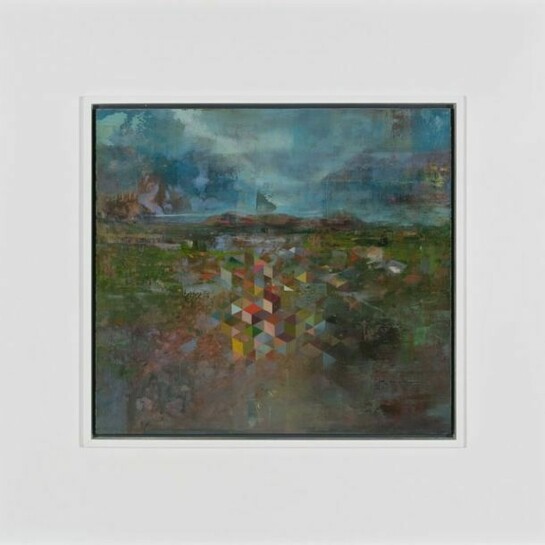Aaron Holz, Landmark-Independence Rock, 2013, oil, acrylic & resin on panel, 19.5” x 20.5”
