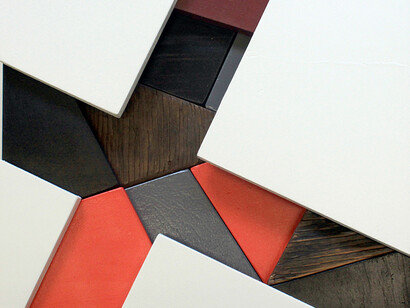 Mark McClure, X.01, Paint on Found Wood, 36 x 36 x 7 cm