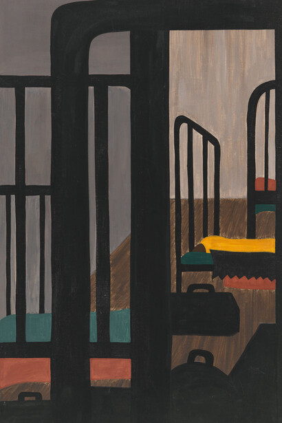 Jacob Lawrence. The Migration Series. 1940-41. Panel 48: “Housing for the Negroes was a very difficult problem.” Casein tempera on hardboard, 18 x 12″ (45.7 x 30.5 cm). The Museum of Modern Art, New York. Gift of Mrs. David M. Levy. © 2015 The Jacob and Gwendolyn Knight Lawrence Foundation, Seattle / Artists Rights Society (ARS), New York. Digital image © The Museum of Modern Art/Licensed by SCALA / Art Resource, NY