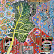 Karen Barbour, Stitched blossom and thorn smocked house with flower carpet (detail), 2025. Courtesy of Rebecca Camacho Presents