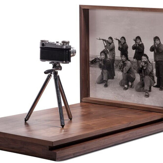 Cai Dongdong Aiming at the Camera, 2017 Gelatin silver print, camera, wood47 1/4 x 22 1/16 x 19 11/16 inches (120 × 56 × 50 cm) 2 of 3© Cai Dongdong, courtesy Klein Sun Gallery