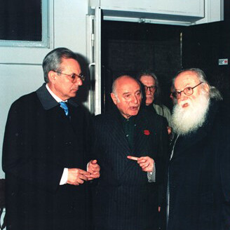 1998. Enzo Cannaviello, Mimmo Rotella e Pierre Restany in galleria