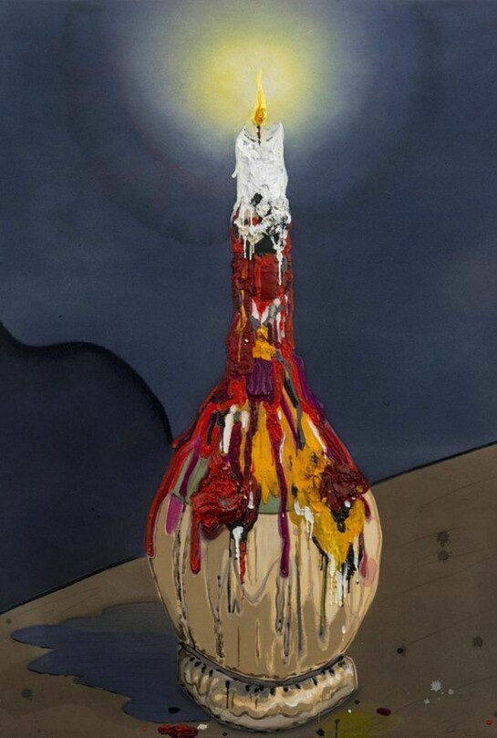 Kent Dorn, Untitled (Seance), 2013, Mixed media on canvas, 45 x 35 inches, courtesy of the artists and Freight+Volume
