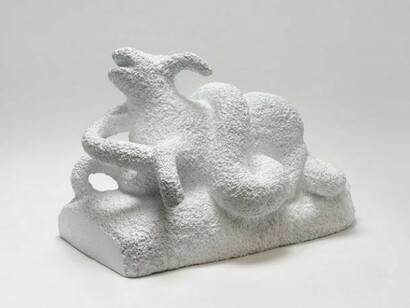 Matt Johnson, Python Attacking a Bull, 2013, Bronze with patina and paint, 43.2 x 67.3 x 39.4 cm, 17 x 26 1/2 x 15 1/2 ins, Copyright The Artist, Courtesy Alison Jacques Gallery, London