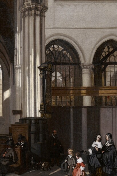 "Interior de la Oude Kerk (Nave sur)", óleo sobre lienzo, Emanuel de Witte, 1661