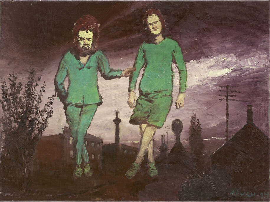 Neo Rauch, Duo, 2014, Oil on canvas, 11 5/8 x 15 5/8 inches (29.5 x 39.5 cm)
