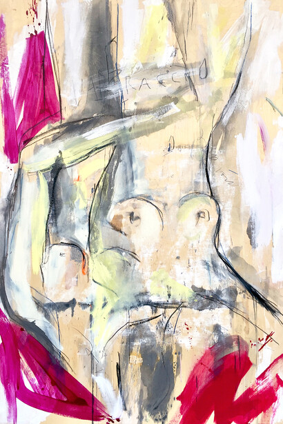 Ersilia Sarrecchia, L'Abbraccio, 2017, olio e acrilico su tavola, cm. 145x100