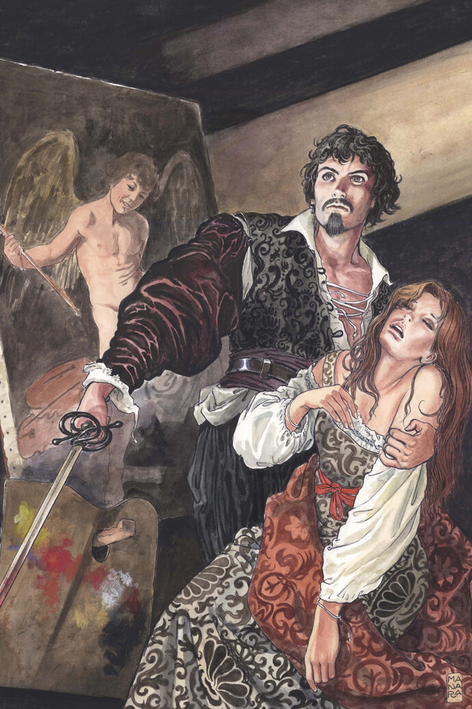 Milo Manara. Caravaggio, Volume Uno, copertina, opera rappresentativa per la sezione Caravaggio - Credits Milo Manara 2017