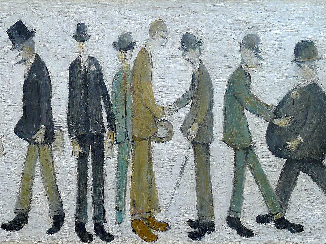 L. S. Lowry, City Gentlemen, 1963, Oil on board, Mason Owen Collection, © editionsltd, © Martin Bloom
